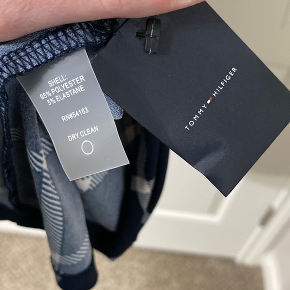 NWT Tommy Hilfiger long sleeve stretchy a line navy dress w/ cream grid pattern - Picture 7 of 7